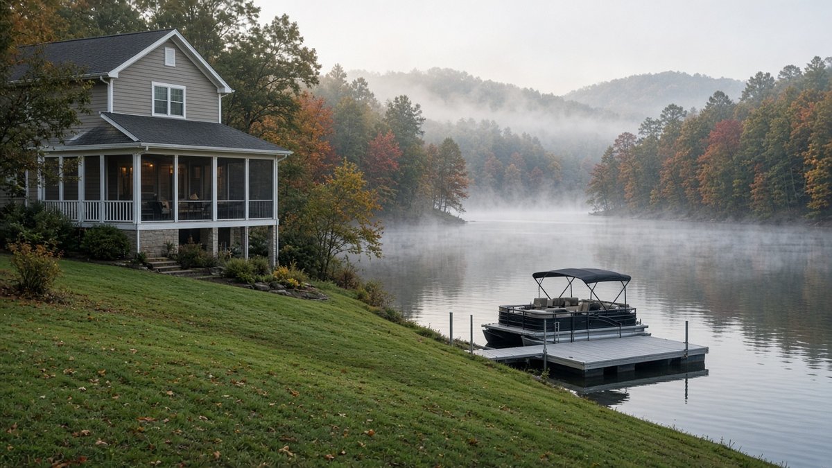 Lakefront home in Hendersonville, TN with a screened porch and a private floating dock on Old Hickory Lake